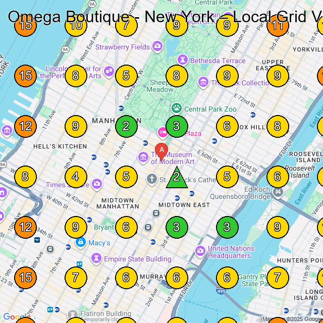 Omega Boutique - New York GeoGrid ranking map for Watch Store in New York